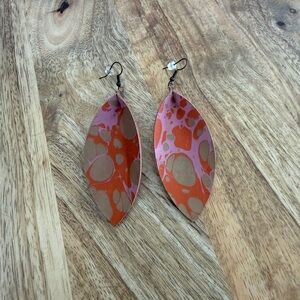 Leaf-Shaped Orange and Pink leather Earrings